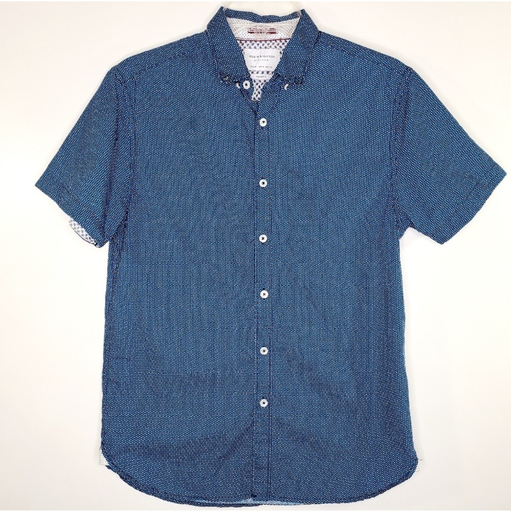 Denim & Flower Cotton Short Sleeve Casual Shirt